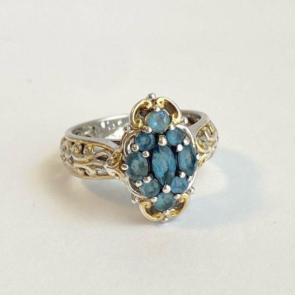 Michael Valitutti Aquamarine Ring Sterling Silver Gems En Vogue Cluster Size 8 - Picture 8 of 11